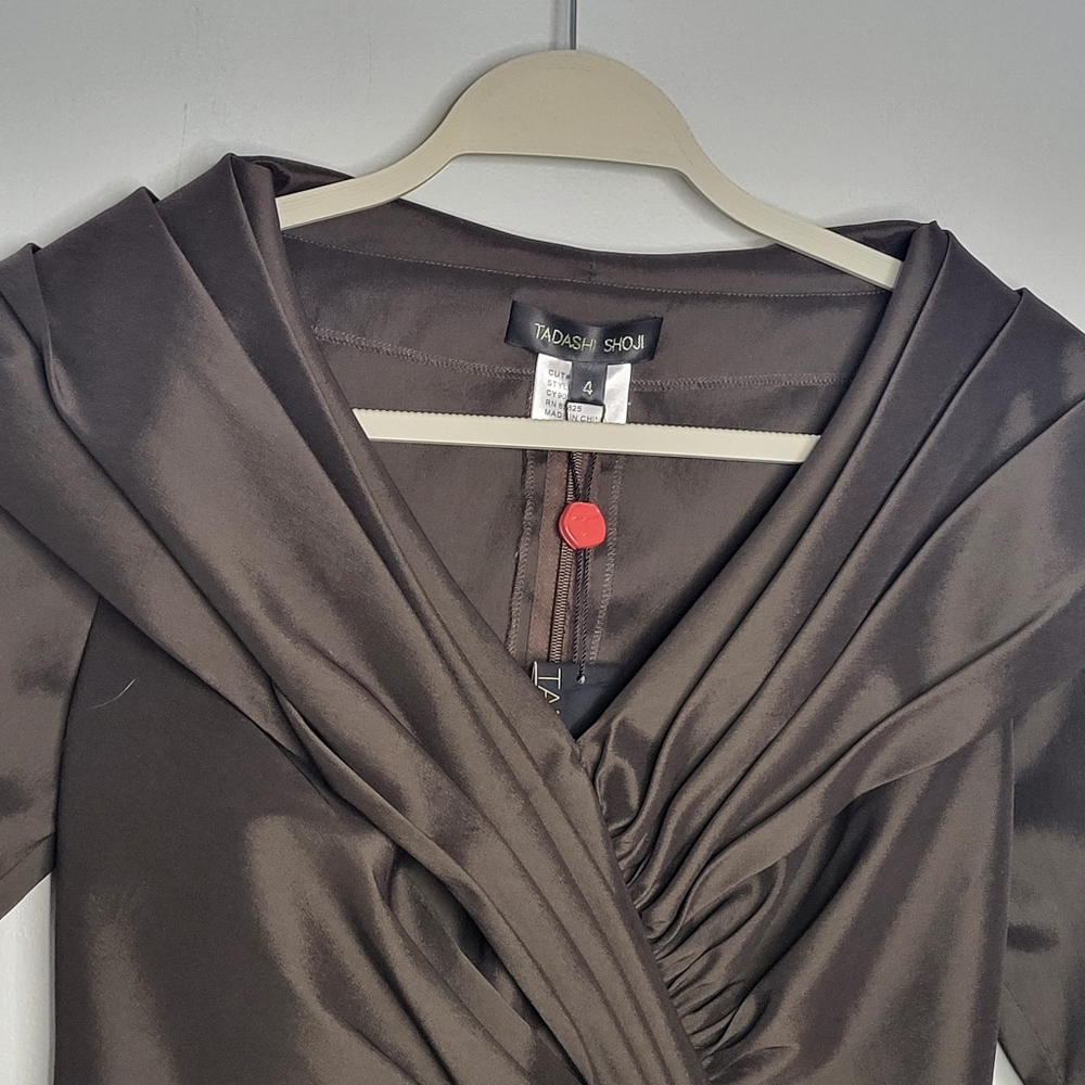 Tadashi Shoji Mother Of The Bride Taffeta Top ONLY Size 4 Espresso Brown Jewel - Picture 4 of 16